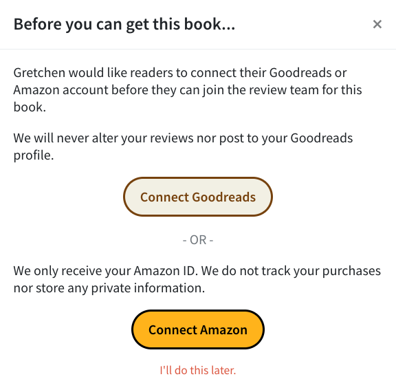 Ask readers to connect Amazon or Goodreads profile before sending your ARC
