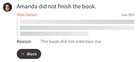 Block a reader who did not finish your book