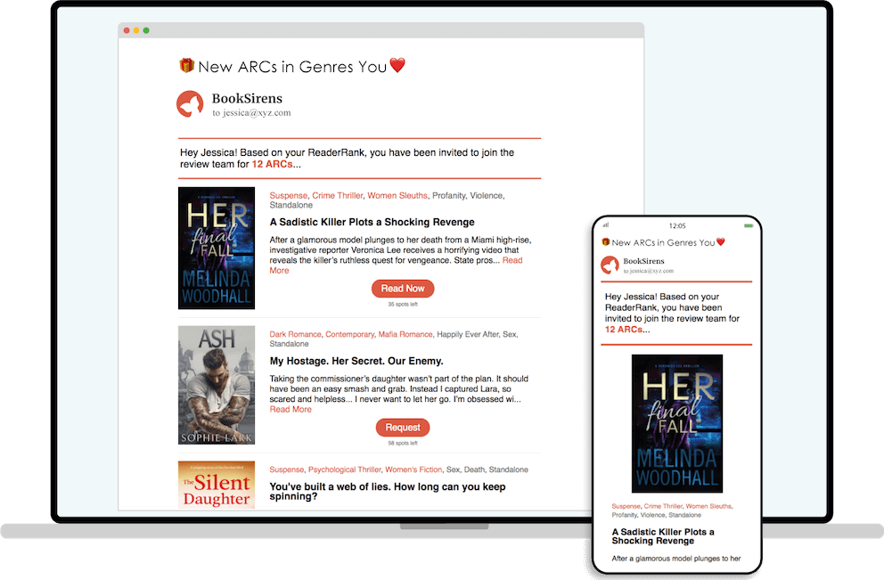 ARC newsletter featuring recommended ARCs in readers' favorite genres